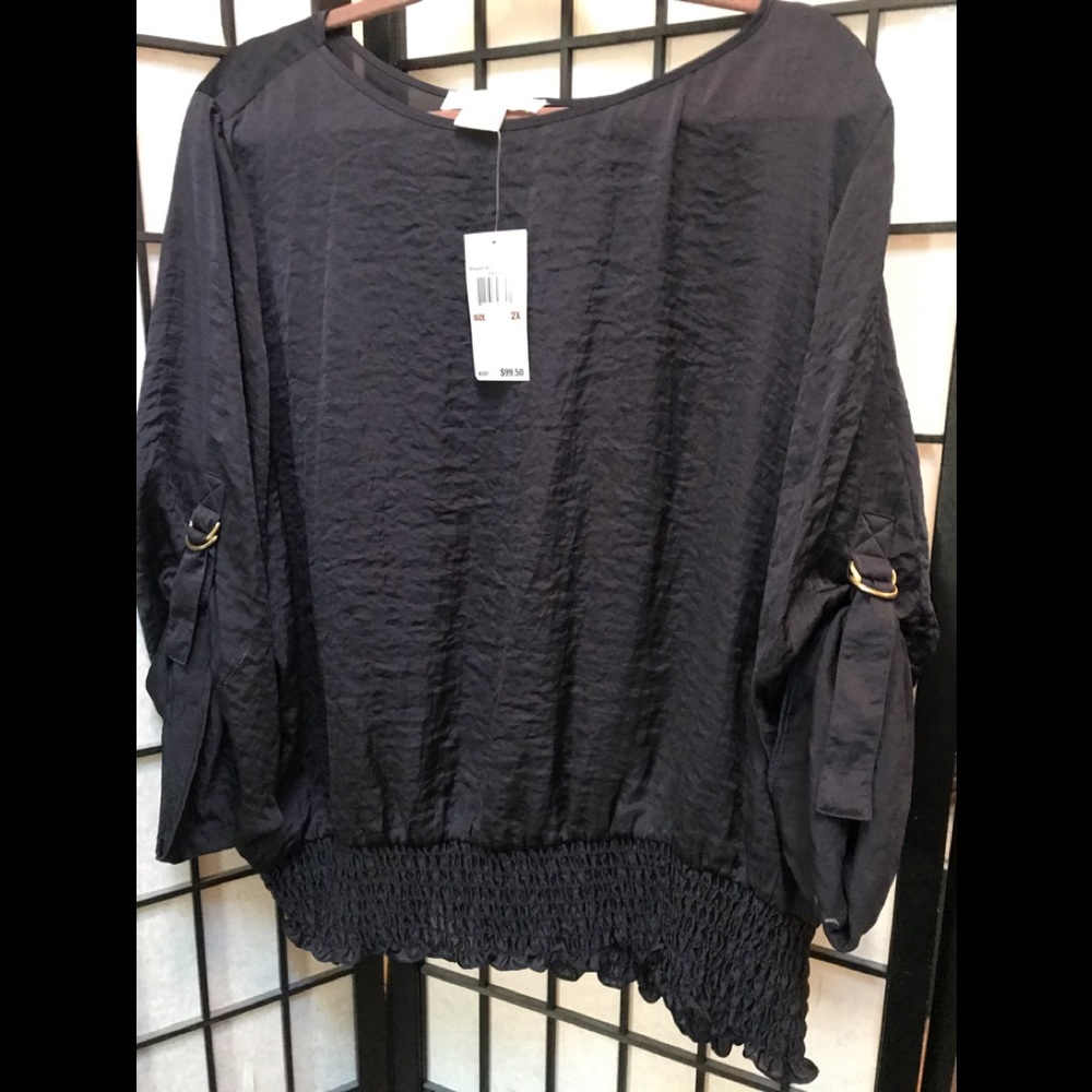 Navy gathered waist blouse 2X Micheal Kors NWT